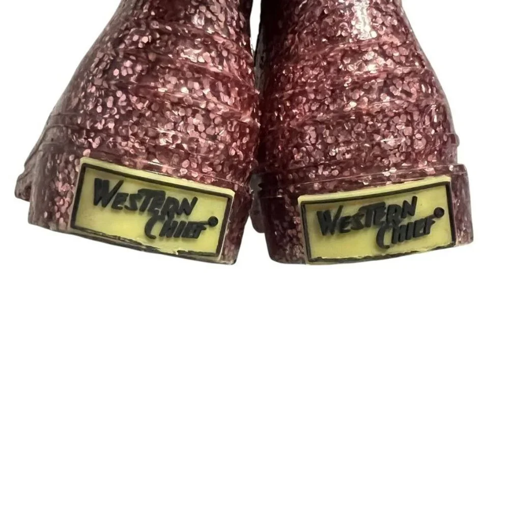 Western Chief Sz 12 Girls Sparkly Pink Glitter Rain Boots